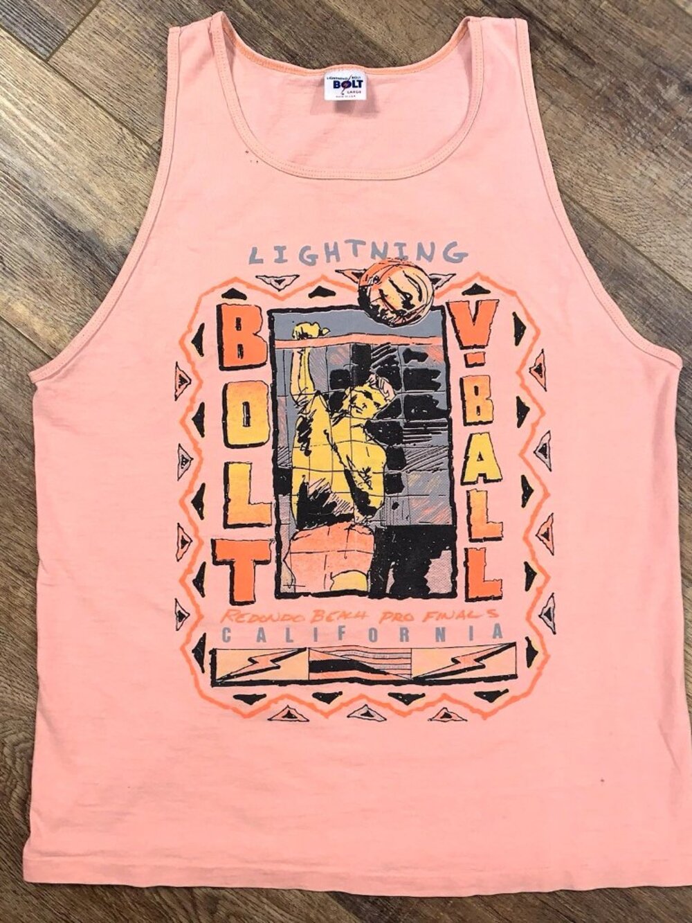 Vtg 80s Lightning Bolt Surfboards REDONDO BEACH VOLLEYBALL Tank Top L Surf Cali